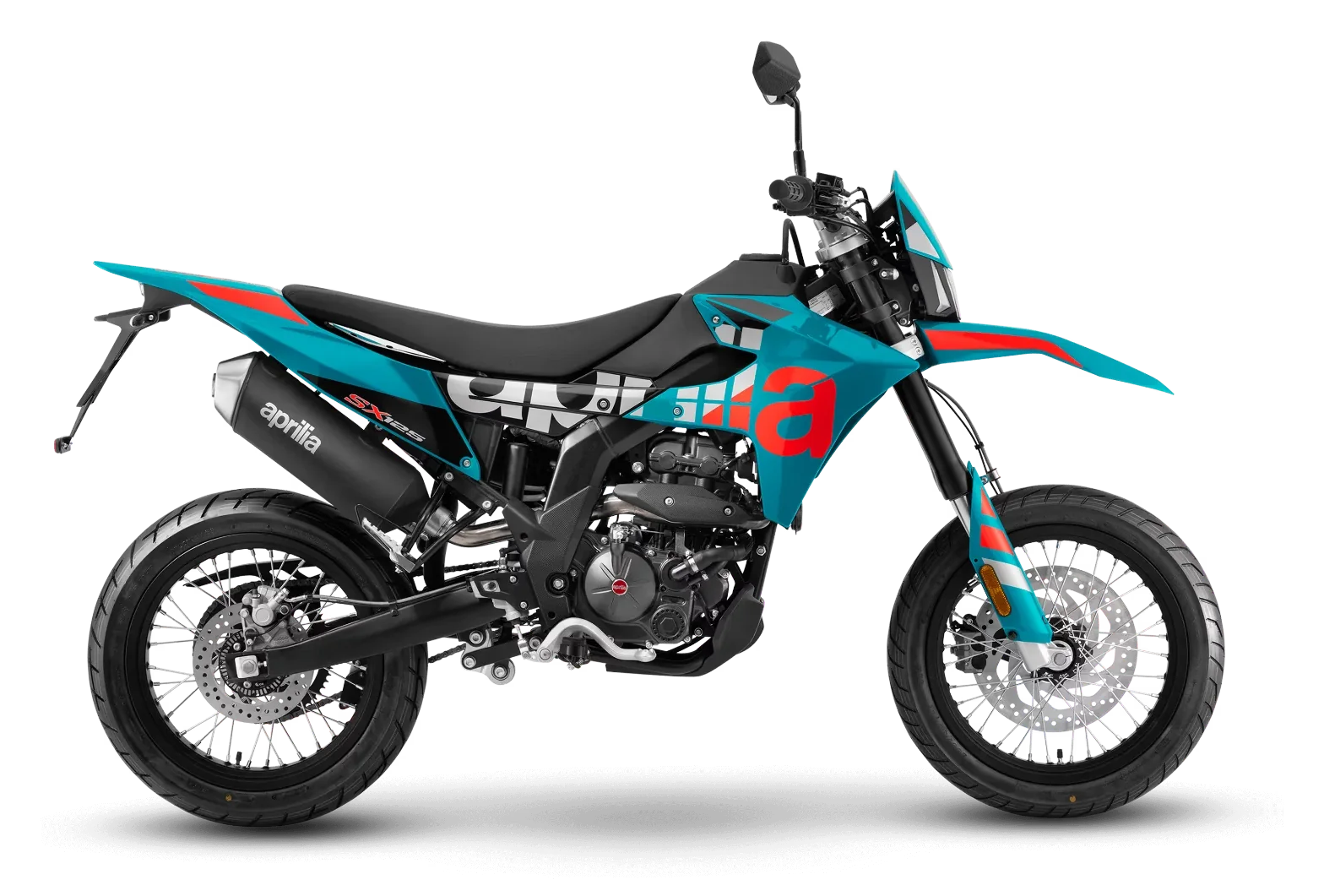 Aprilia SX 125 in Tarantula Blue, zijaanzicht