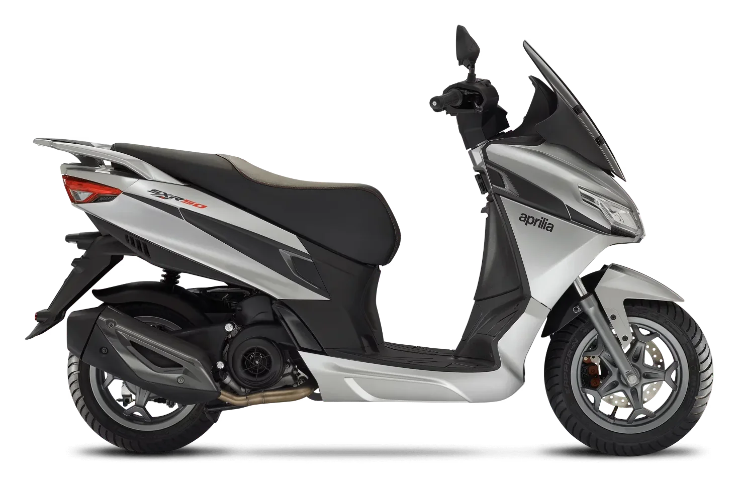 Aprilia SXR 50 in Instinctive Grey, zijaanzicht