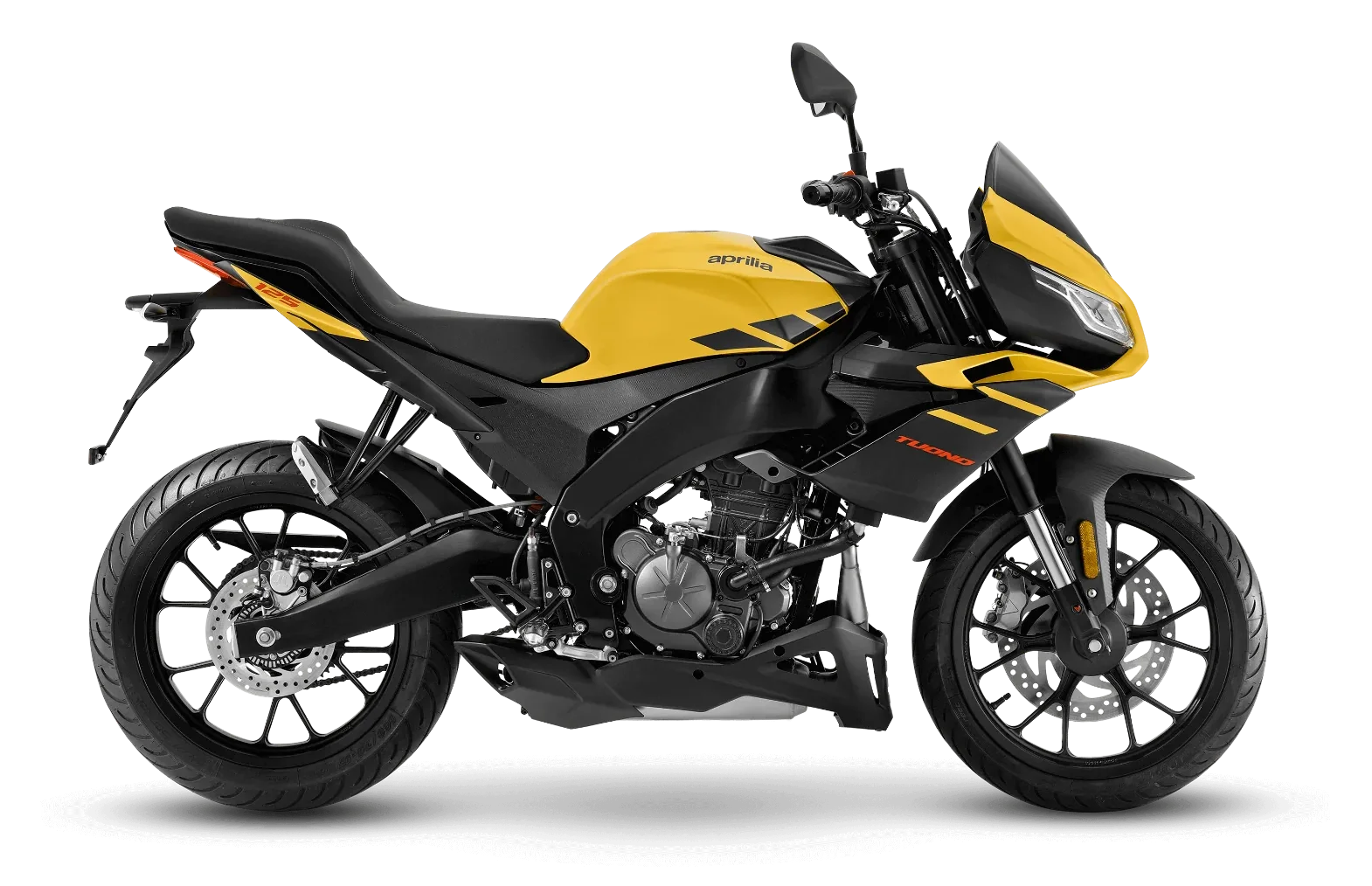 Aprilia Tuono 125 in Viper Yellow, zijaanzicht