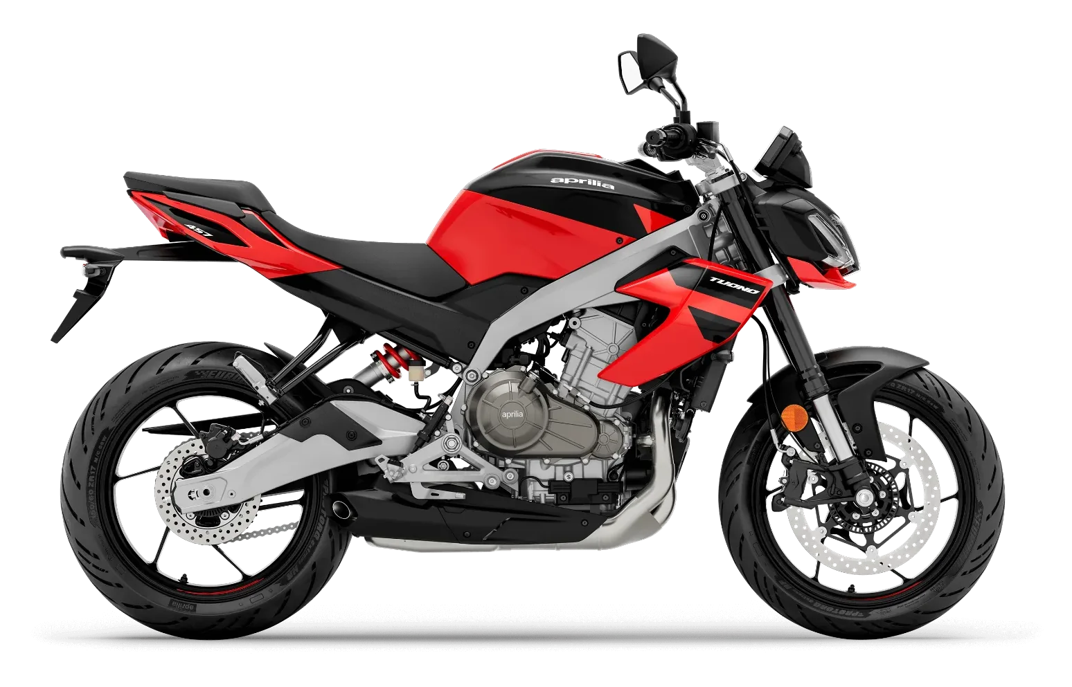 Aprilia Tuono 457 in Piranha Red, zijaanzicht