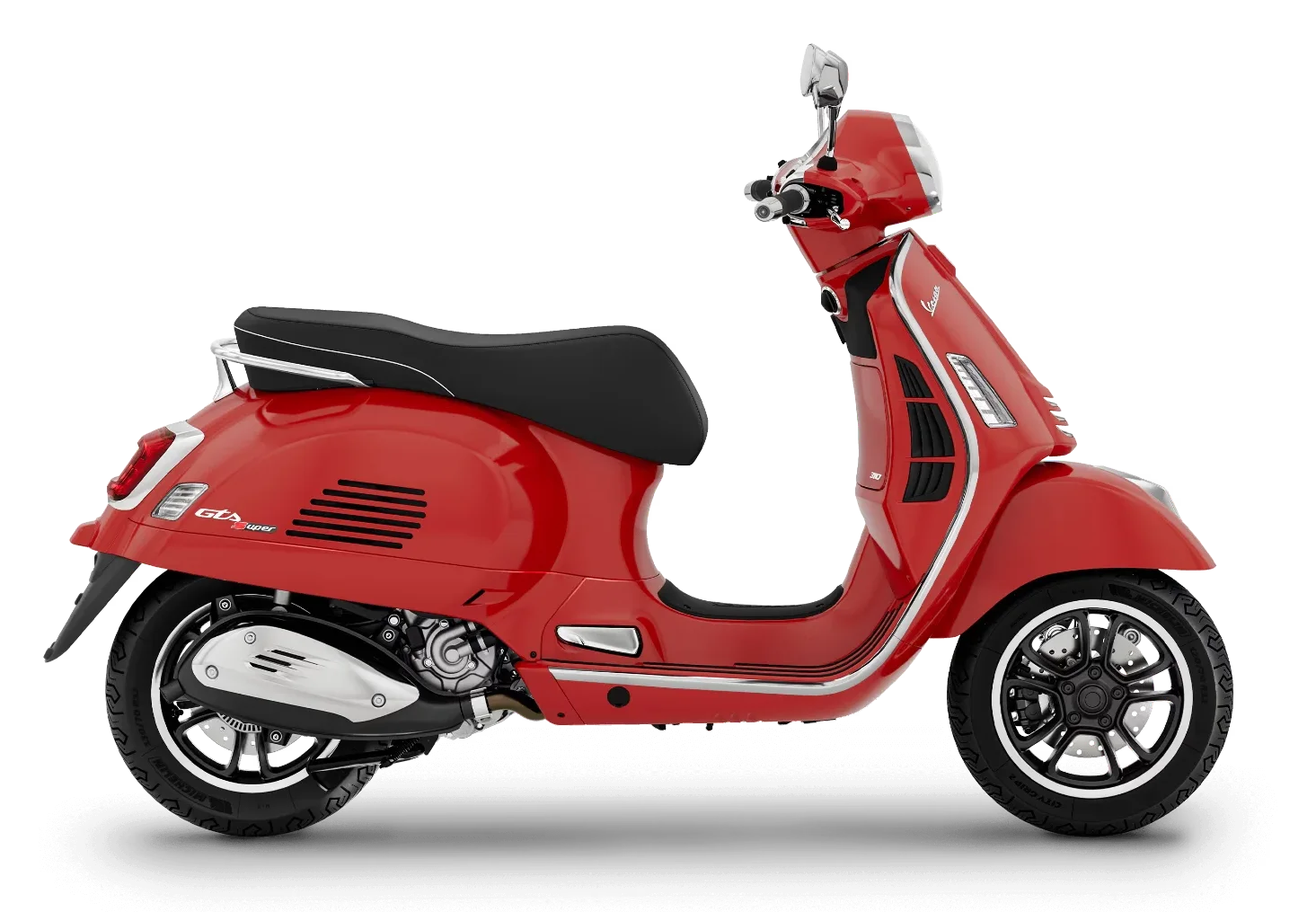 Vespa GTS Super 310 in Rosso Coraggioso, zijaanzicht