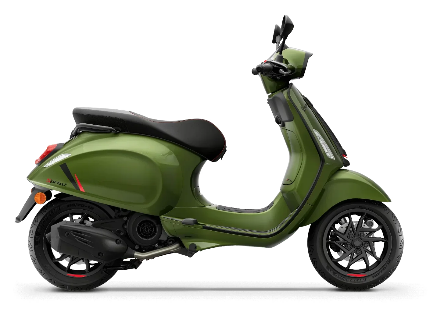 Vespa Sprint S 125 in Verde Ribelle, zijaanzicht